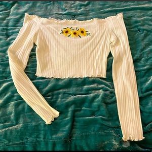 White Off the Shoulder Crop